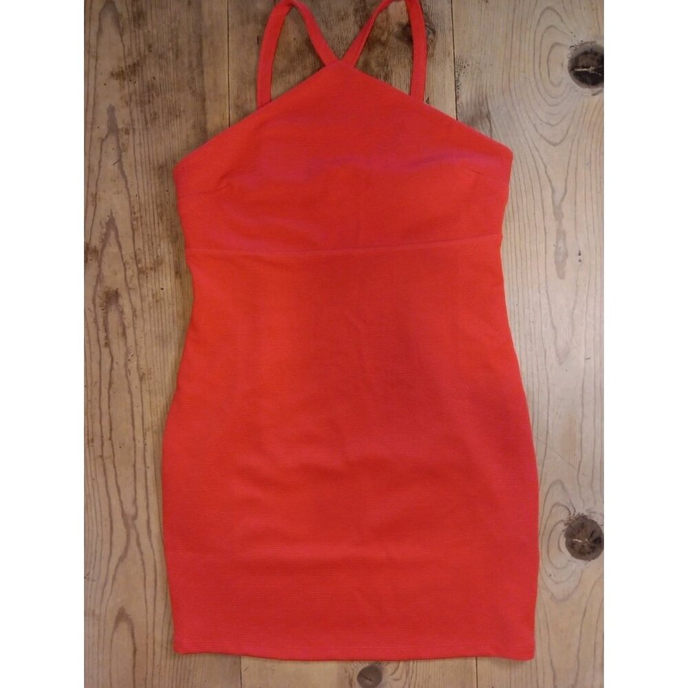 Forever 21 Halter Mini Dress Juniors L Tomato Red Sleeveless Bodycon Stretch NWT